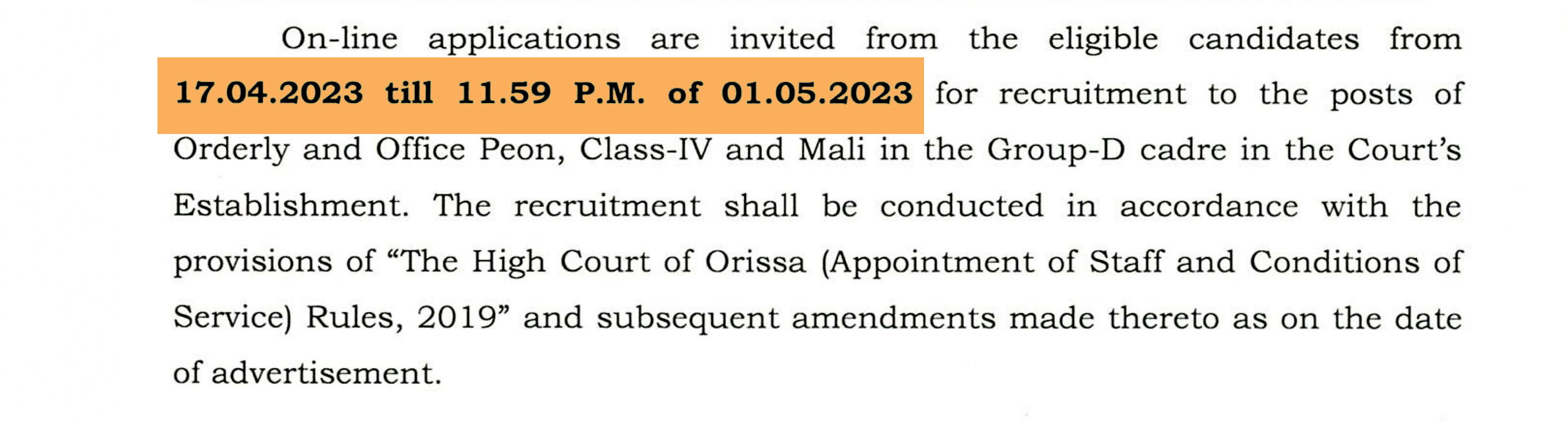 High Court of Odisha Class IV Recruitment