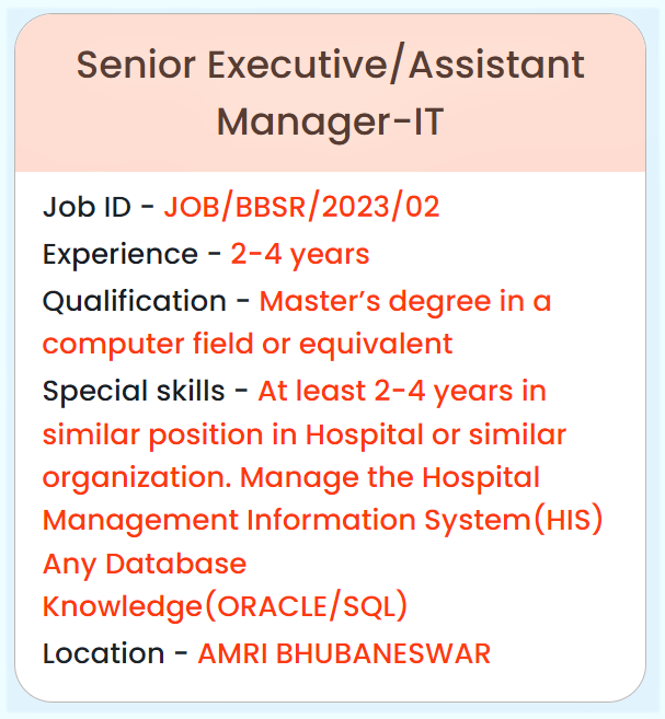 AMRI Job vacancy for Senior Executive / Assistant Manager !