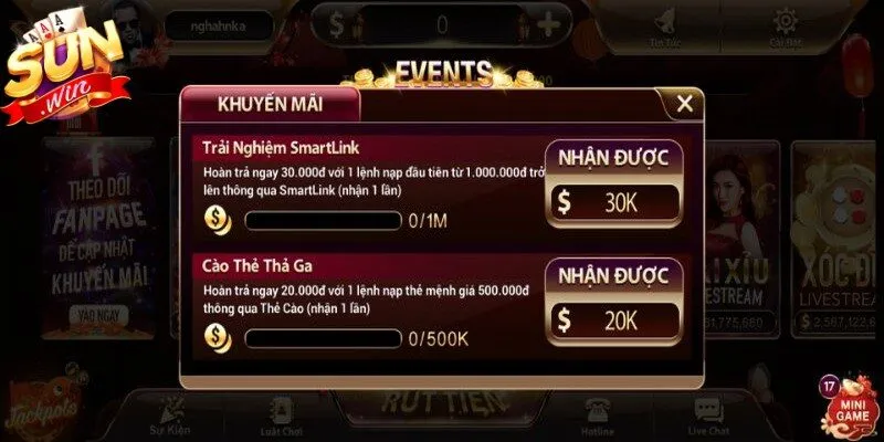 Sự kiện nạp đầu và hoàn trả cao là điểm nhấn của khuyến mãi Sunwin